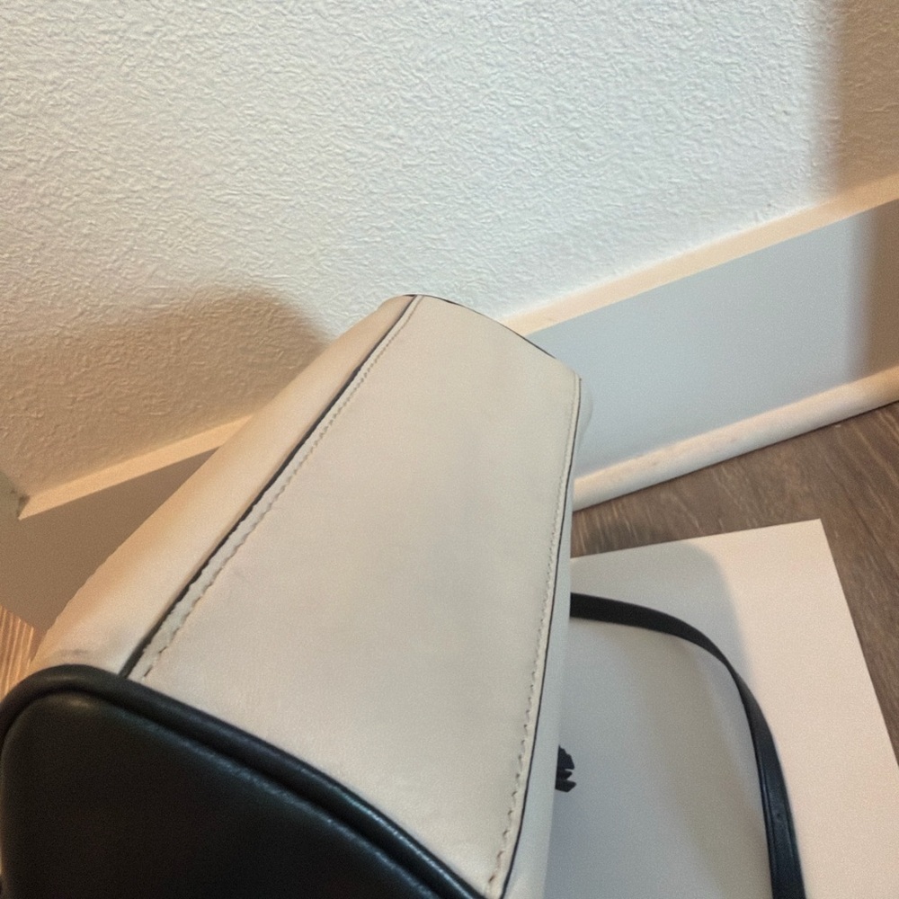 Coach Mini Leather Colorblock Satchel Black Cream Crossbody - Picture 5 of 6
